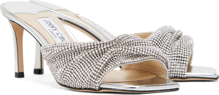 Jimmy Choo Silver & Off-White Naria 75 Mules - Image 4