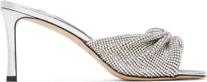 Jimmy Choo Silver & Off-White Naria 75 Mules