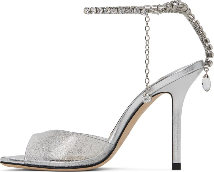 Jimmy Choo Silver Saeda 100 Heeled Sandals - Image 3