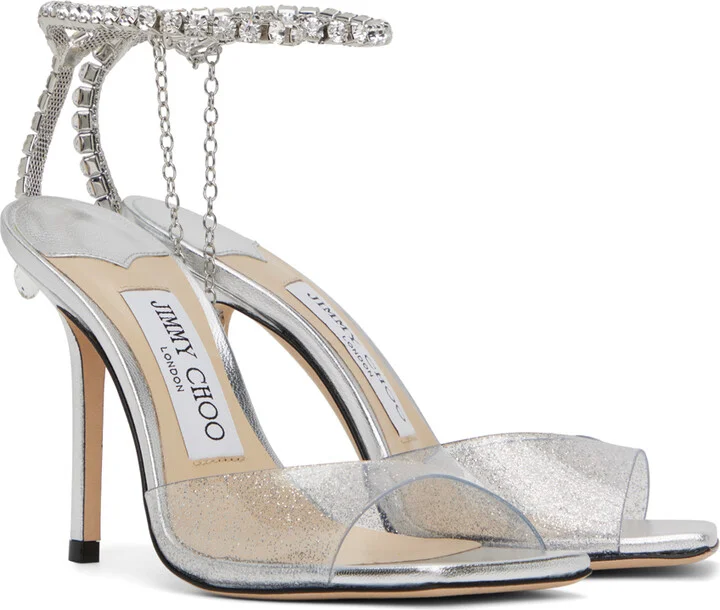 Jimmy Choo Silver Saeda 100 Heeled Sandals - Image 4