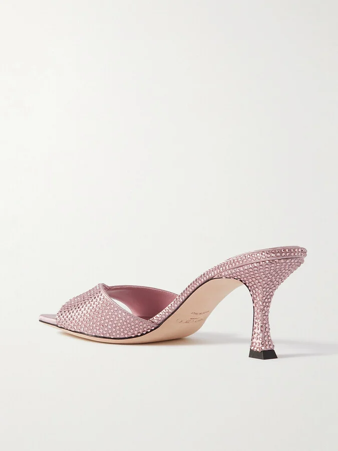 Jimmy Choo - Skye 70 Crystal-embellished Satin Mules - Pink - Image 3