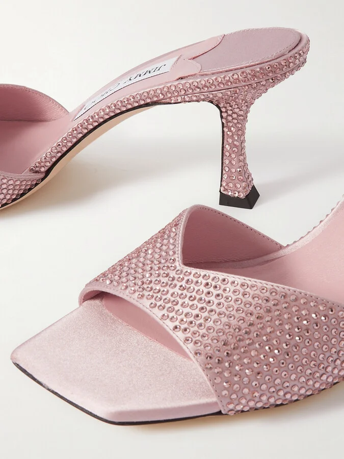 Jimmy Choo - Skye 70 Crystal-embellished Satin Mules - Pink - Image 4
