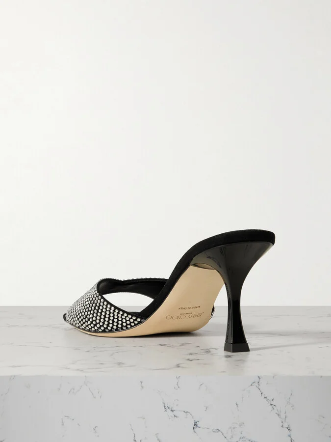 Jimmy Choo - Skye 70 Crystal-embellished Suede Mules - Black - Image 3