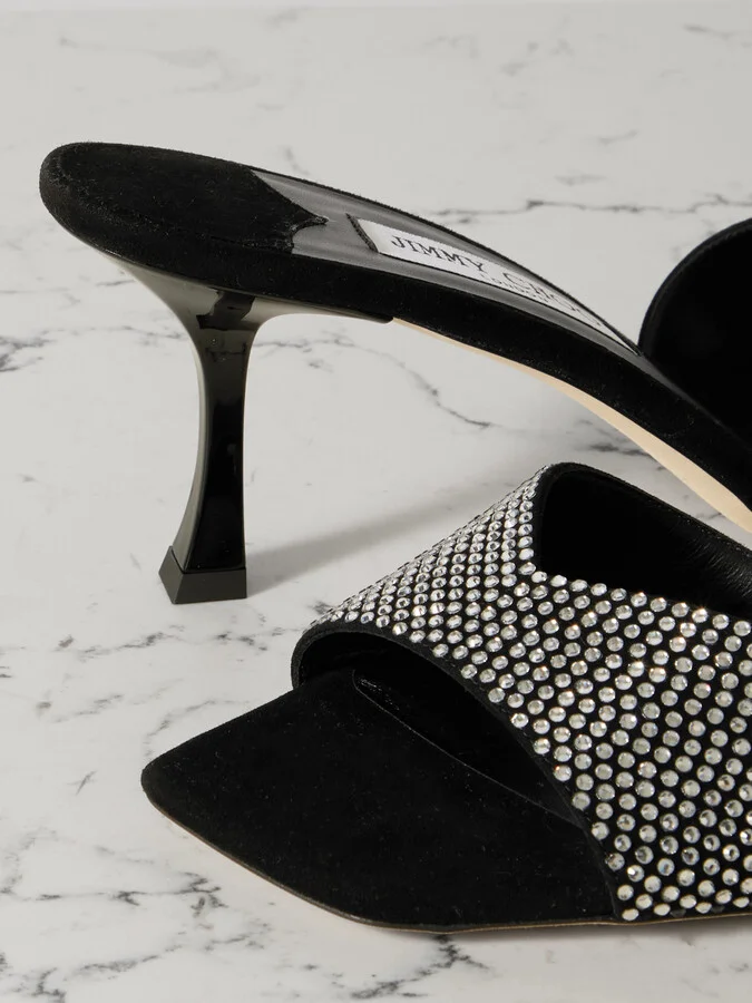 Jimmy Choo - Skye 70 Crystal-embellished Suede Mules - Black - Image 4