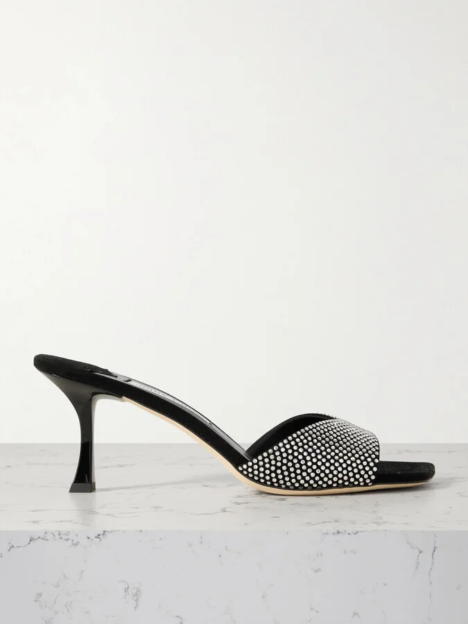 Jimmy Choo - Skye 70 Crystal-embellished Suede Mules - Black