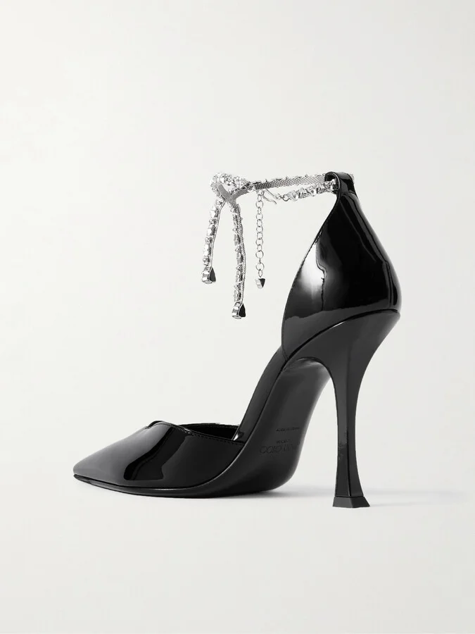 Jimmy Choo - Stevie 100 Embellished Patent-leather Pumps - Black - Image 3