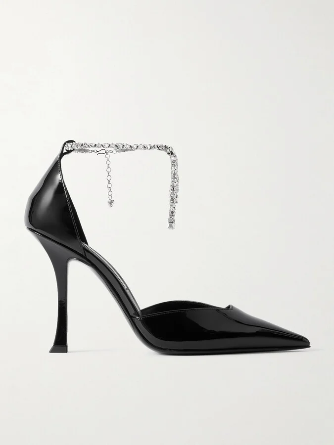 Jimmy Choo - Stevie 100 Embellished Patent-leather Pumps - Black