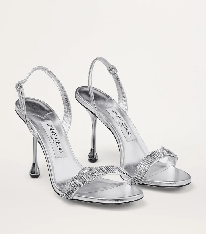 Jimmy Choo Tabatha 95 Leather Metallic Heeled Sandals - Image 4