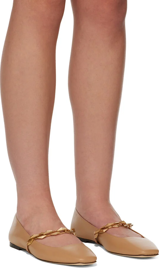 Jimmy Choo Tan Diamond Tilda Ballerina Flats - Image 4