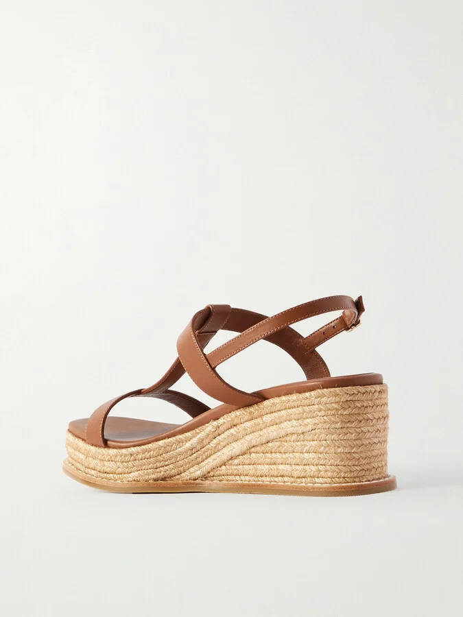 Jimmy Choo - Theia 60 Leather Espadrilles Wedge Sandals - Brown - Image 3