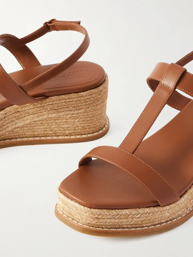 Jimmy Choo - Theia 60 Leather Espadrilles Wedge Sandals - Brown - Image 4