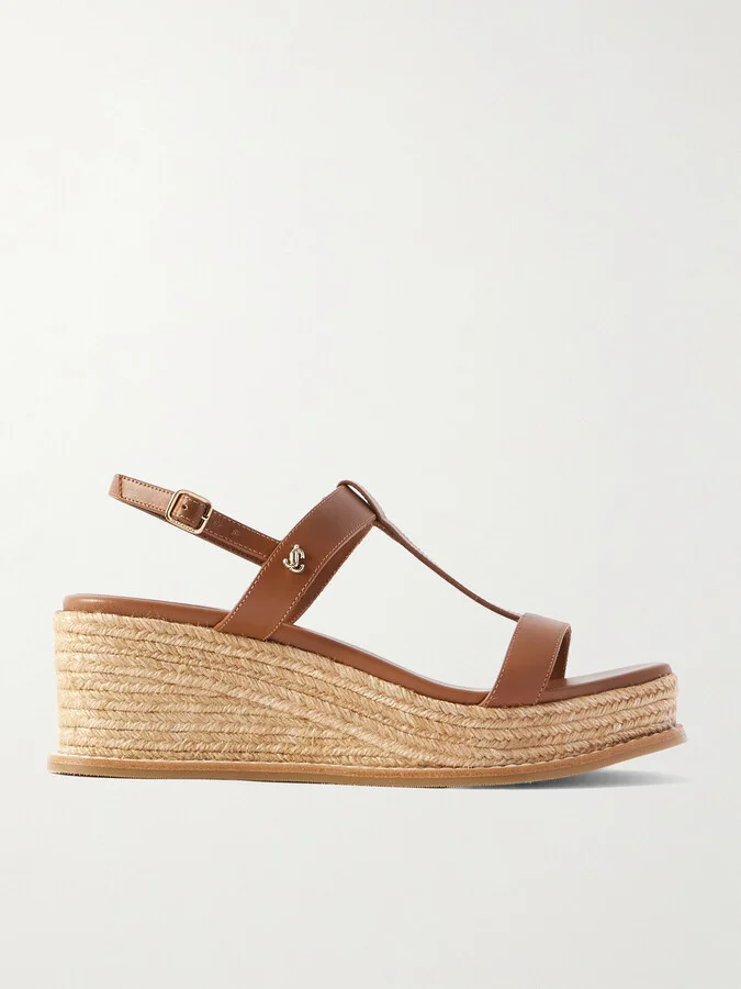 Jimmy Choo - Theia 60 Leather Espadrilles Wedge Sandals - Brown