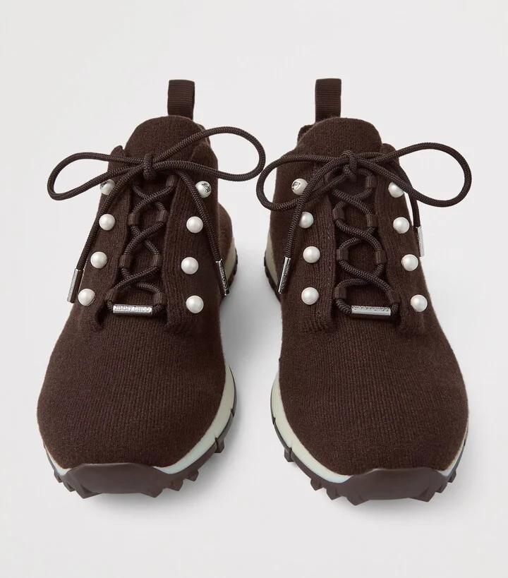 Jimmy Choo Veles Cashmere Faux Pearl-Detail Sneakers - Image 3