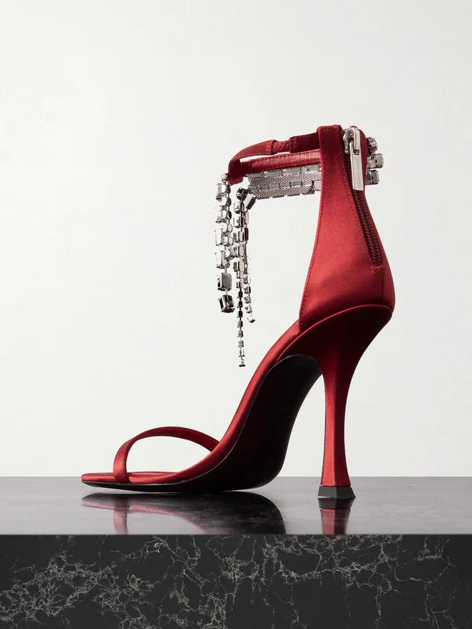 Jimmy Choo - Verity 100 Crystal-embellished Satin Sandals - Red - Image 3