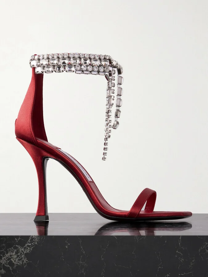 Jimmy Choo - Verity 100 Crystal-embellished Satin Sandals - Red