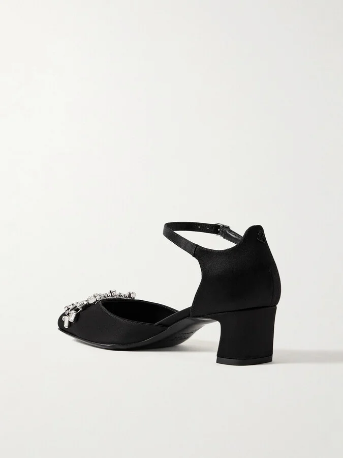 Jimmy Choo - Verity 45 Crystal-embellished Satin Mary Jane Pumps - Black - Image 3