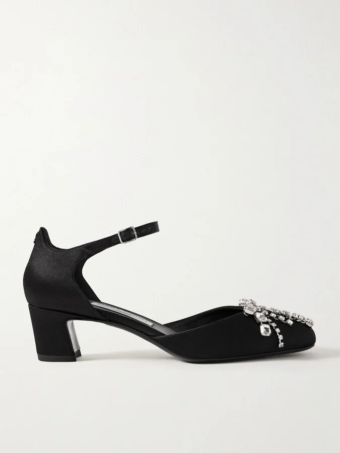 Jimmy Choo - Verity 45 Crystal-embellished Satin Mary Jane Pumps - Black