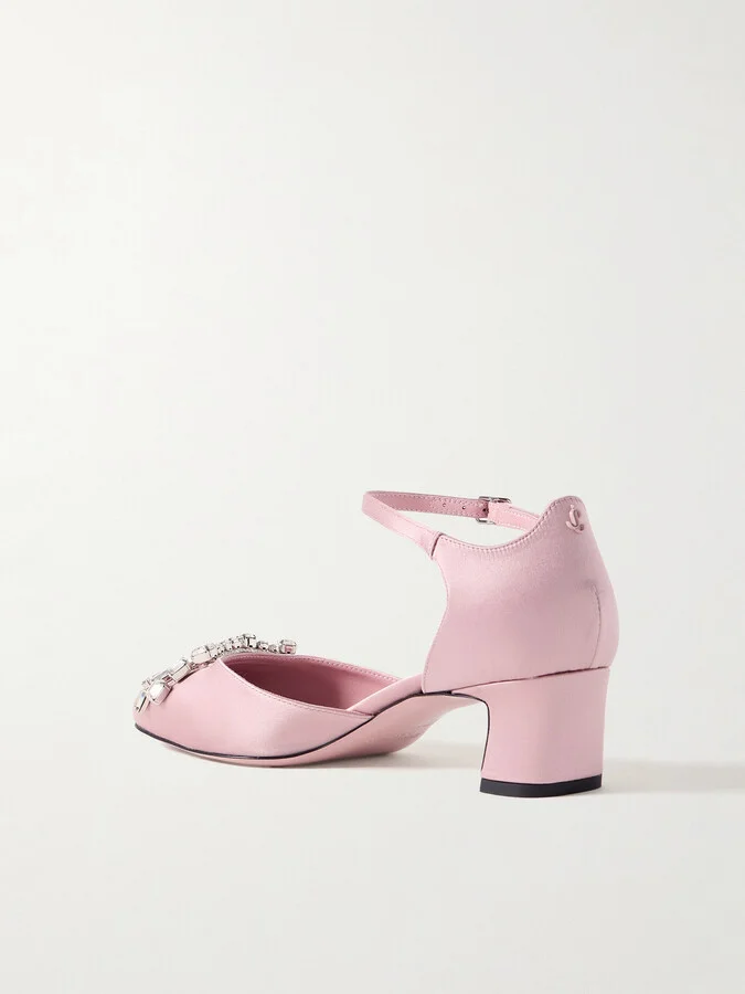 Jimmy Choo - Verity 45 Crystal-embellished Satin Mary Jane Pumps - Pink - Image 3