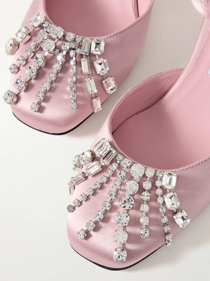 Jimmy Choo - Verity 45 Crystal-embellished Satin Mary Jane Pumps - Pink - Image 4