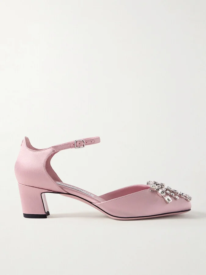 Jimmy Choo - Verity 45 Crystal-embellished Satin Mary Jane Pumps - Pink