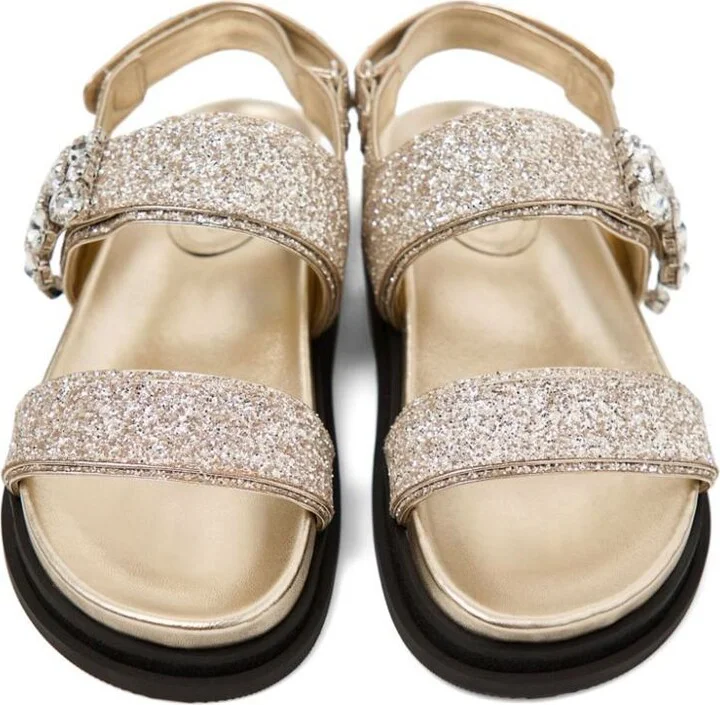 Jimmy Choo Verity Glittered Flat Sandals With Crystal Embellishment Shoes - Image 2