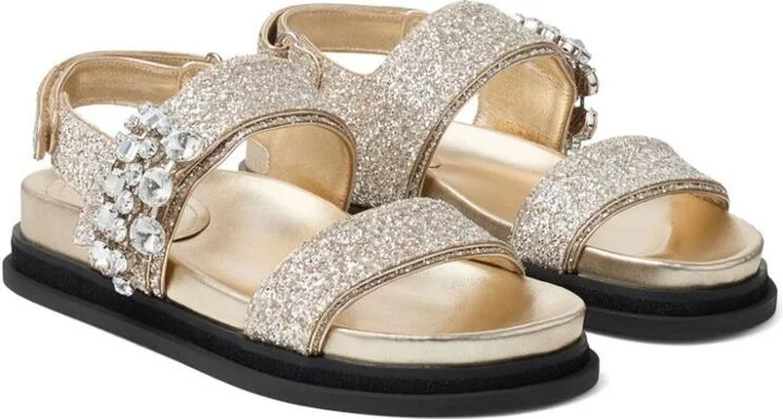 Jimmy Choo Verity Glittered Flat Sandals With Crystal Embellishment Shoes - Image 3