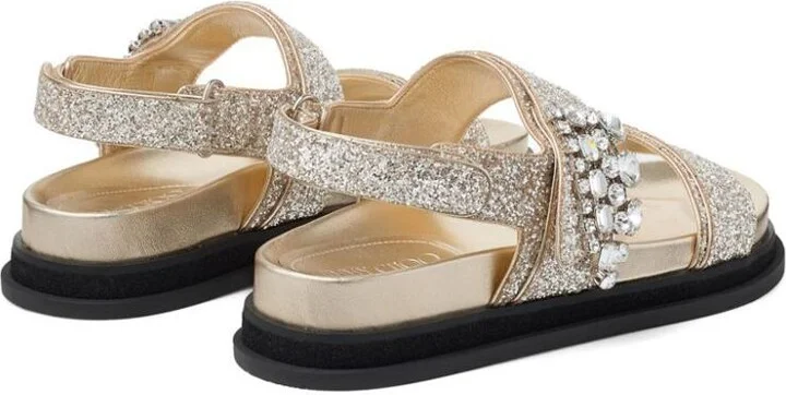 Jimmy Choo Verity Glittered Flat Sandals With Crystal Embellishment Shoes - Image 4