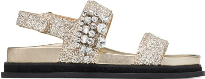 Jimmy Choo Verity Glittered Flat Sandals With Crystal Embellishment Shoes