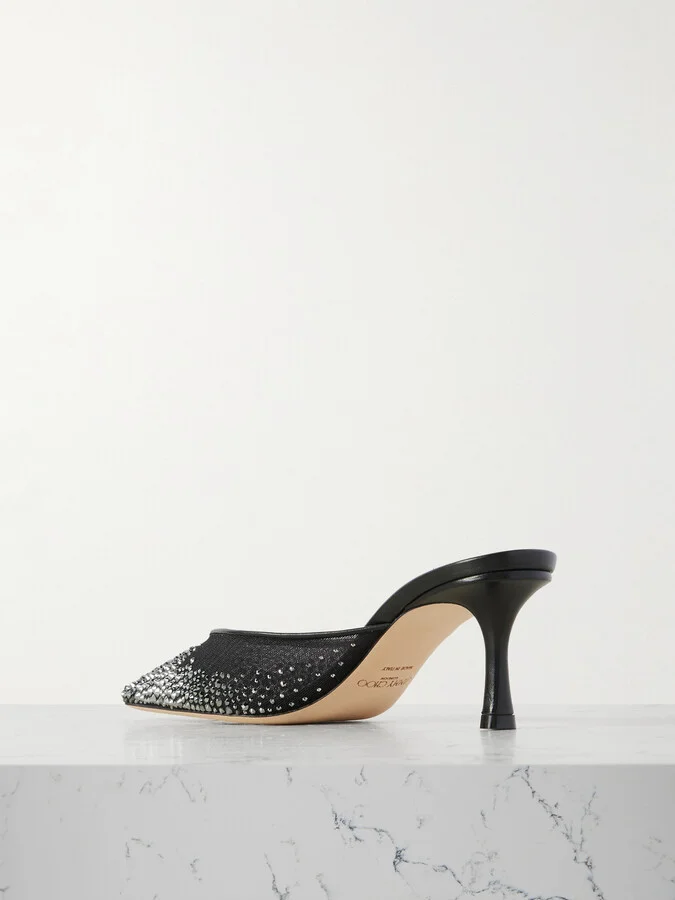 Jimmy Choo - Vivi 65 Crystal-embellished Mesh Mules - Black - Image 3