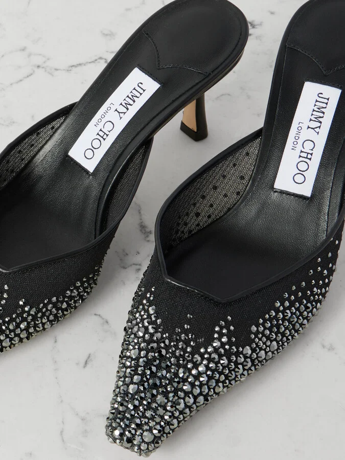 Jimmy Choo - Vivi 65 Crystal-embellished Mesh Mules - Black - Image 4