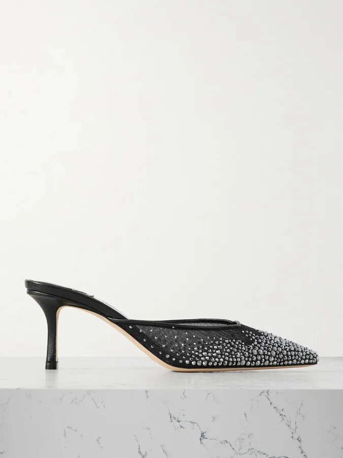 Jimmy Choo - Vivi 65 Crystal-embellished Mesh Mules - Black