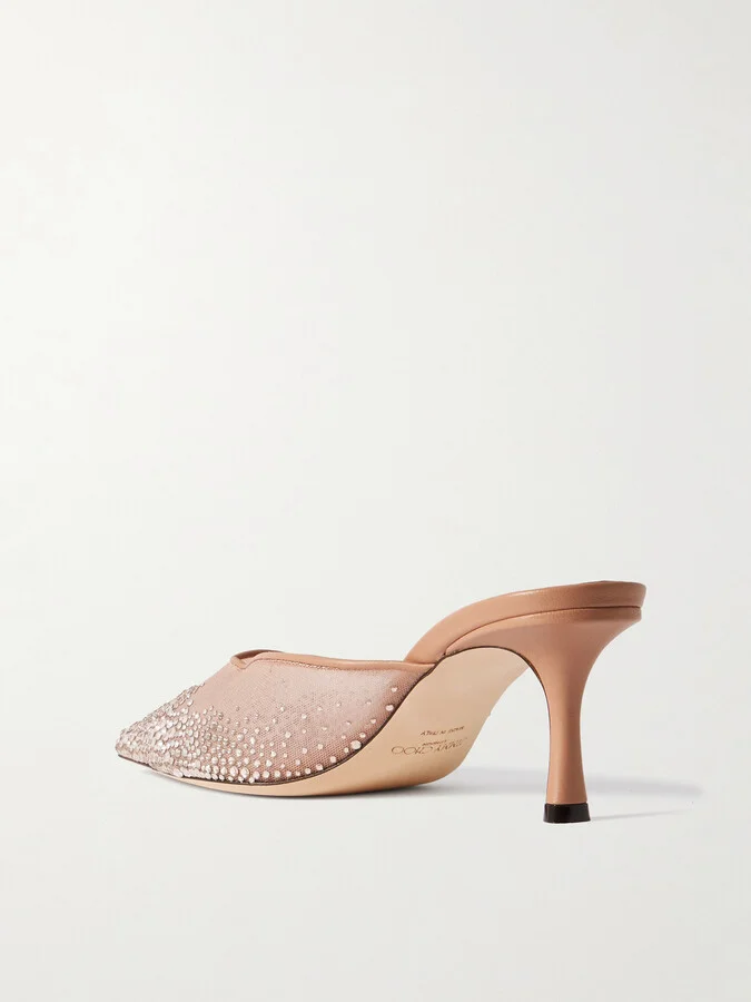 Jimmy Choo - Vivi 65 Crystal-embellished Mesh Mules - Pink - Image 3