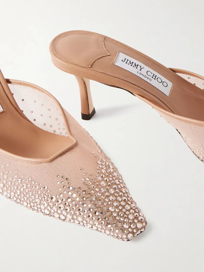 Jimmy Choo - Vivi 65 Crystal-embellished Mesh Mules - Pink - Image 4