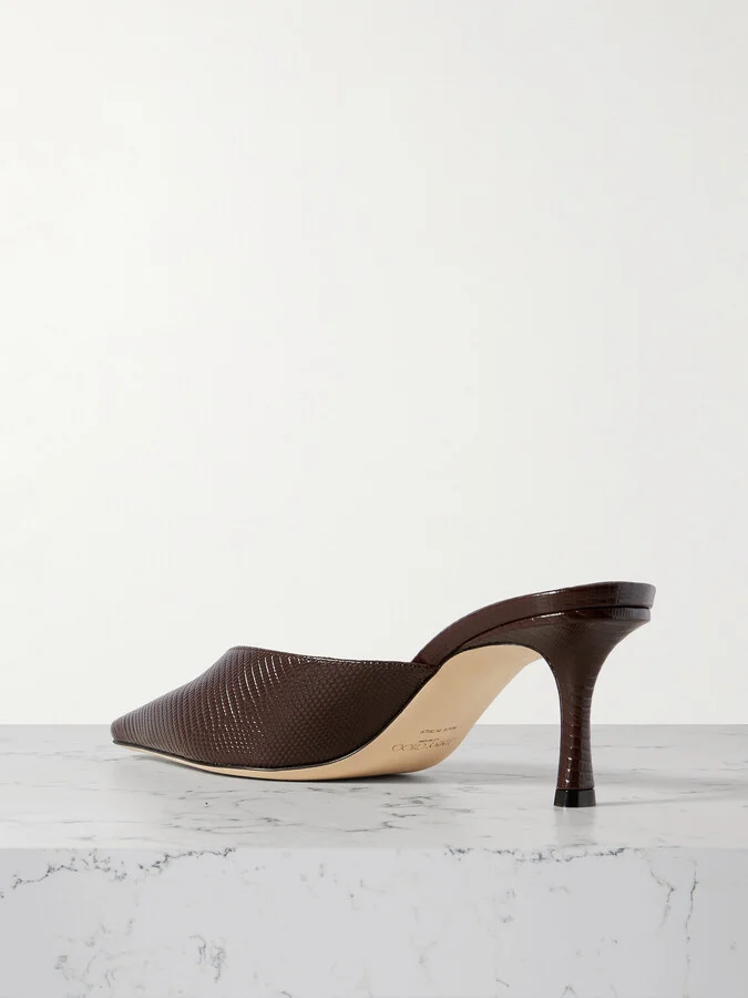 Jimmy Choo - Vivi 65 Embellished Croc-effect Leather Mules - Brown - Image 3