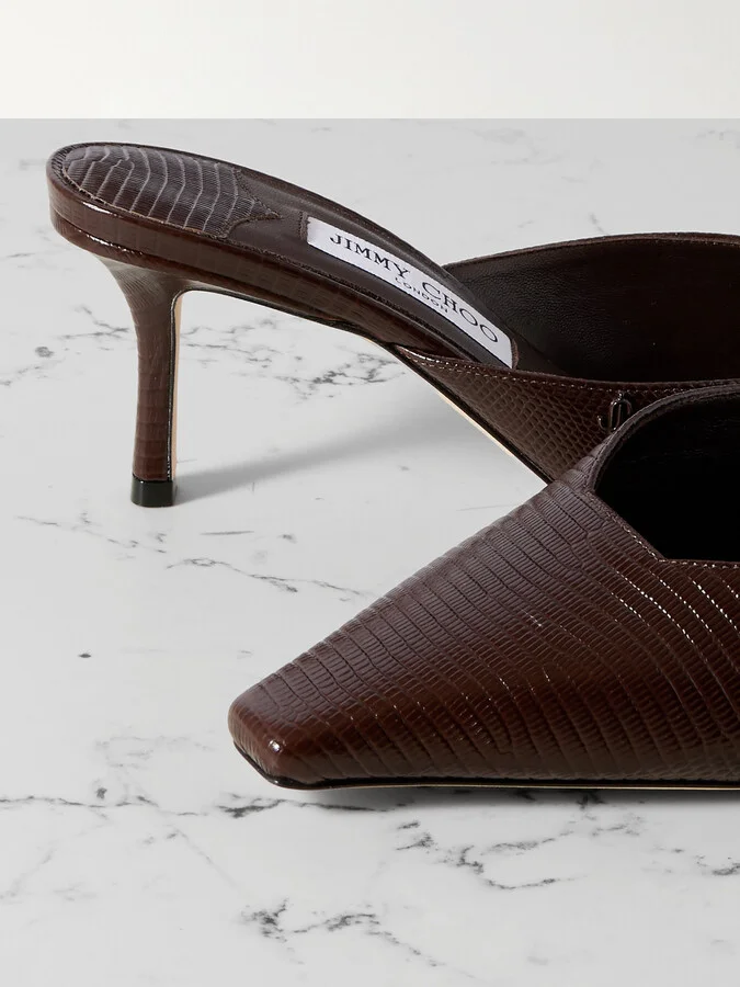 Jimmy Choo - Vivi 65 Embellished Croc-effect Leather Mules - Brown - Image 4