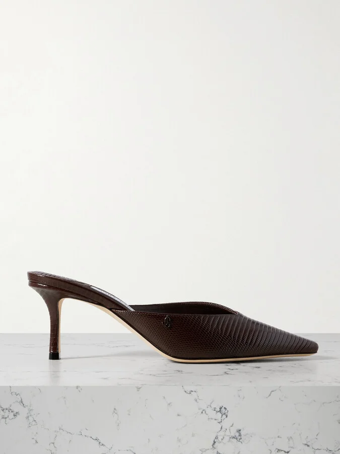Jimmy Choo - Vivi 65 Embellished Croc-effect Leather Mules - Brown