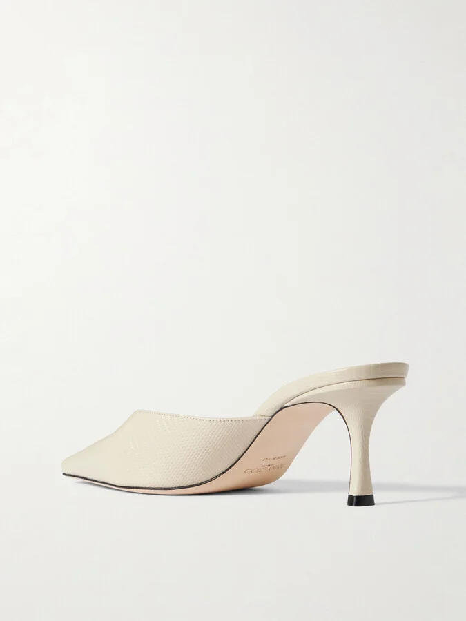 Jimmy Choo - Vivi 65 Embellished Croc-effect Leather Mules - Off-white - Image 3