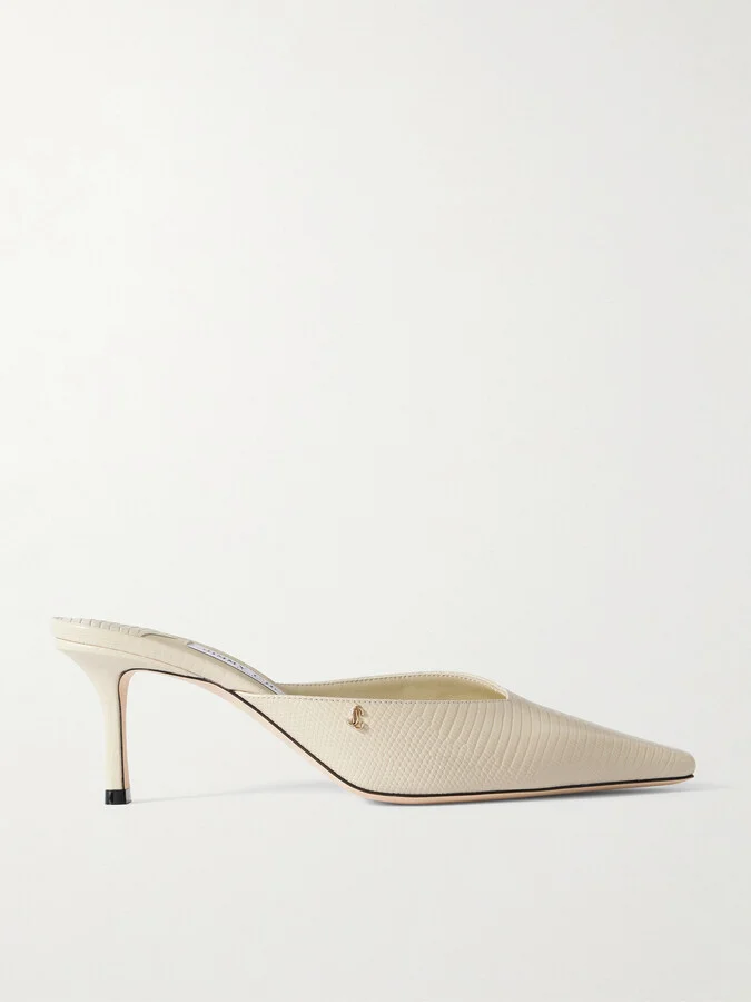 Jimmy Choo - Vivi 65 Embellished Croc-effect Leather Mules - Off-white