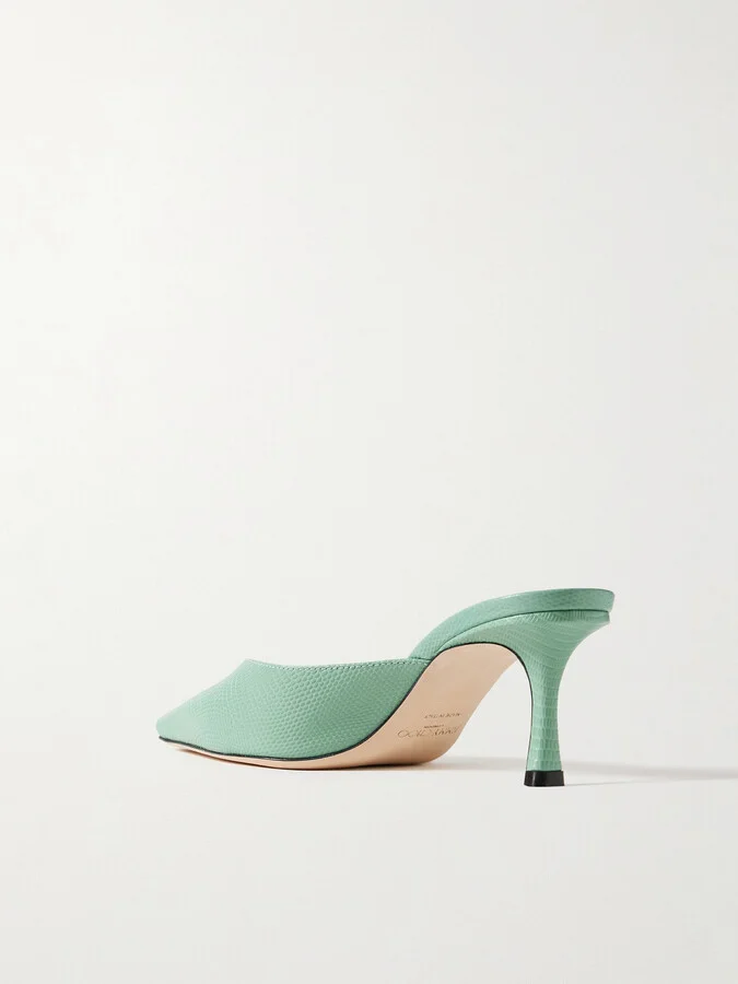 Jimmy Choo - Vivi 65 Embellished Lizard-effect Leather Mules - Green - Image 3