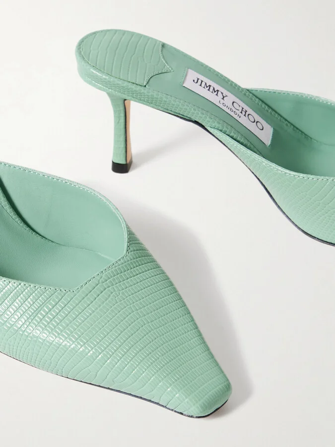 Jimmy Choo - Vivi 65 Embellished Lizard-effect Leather Mules - Green - Image 4