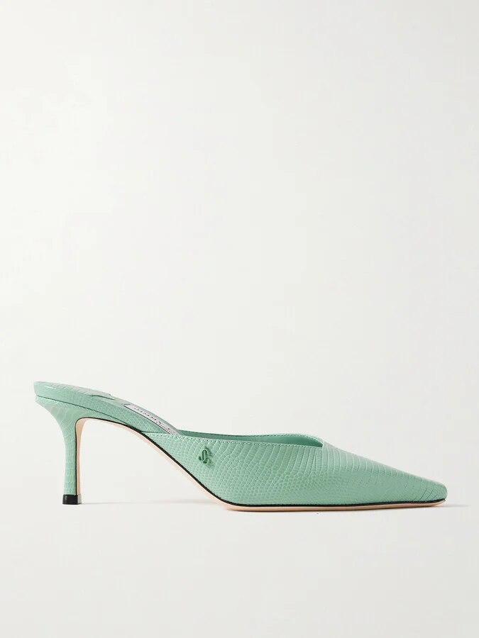 Jimmy Choo - Vivi 65 Embellished Lizard-effect Leather Mules - Green