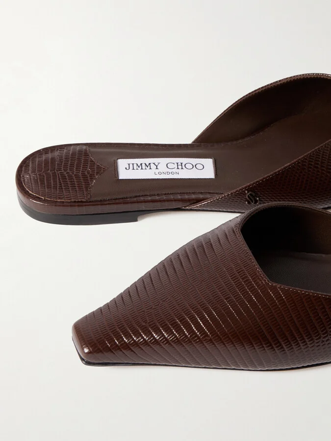 Jimmy Choo - Vivi Lizard-effect Leather Mules - Brown - Image 4