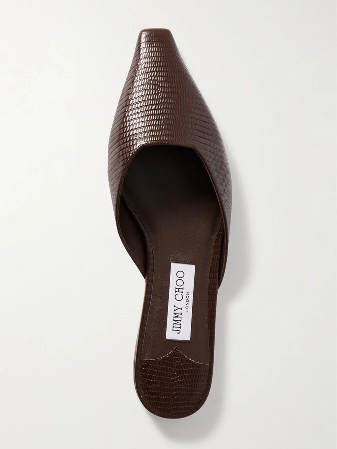 Jimmy Choo - Vivi Lizard-effect Leather Mules - Brown - Image 5