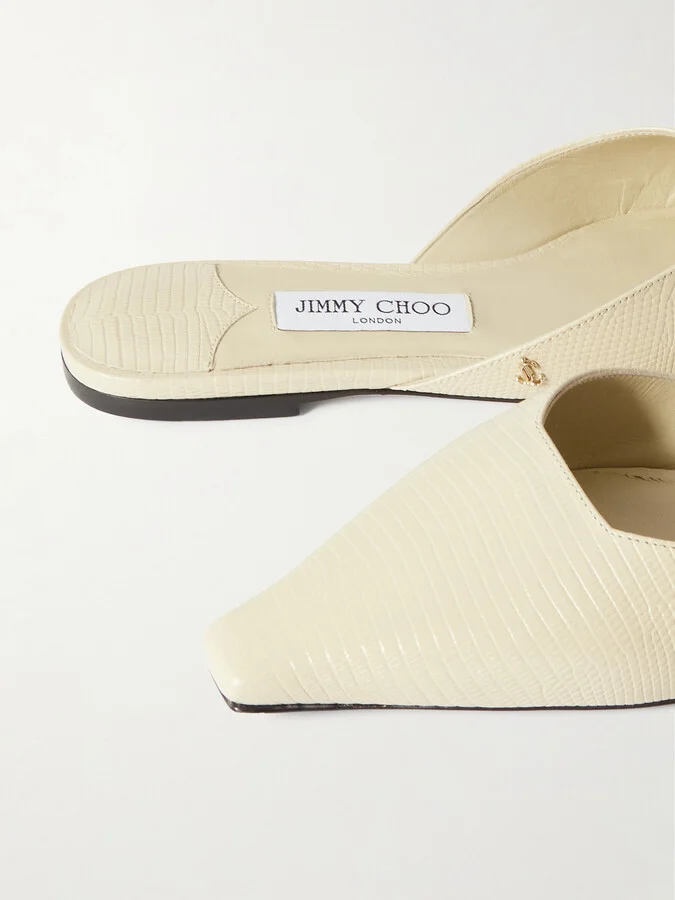 Jimmy Choo - Vivi Lizard-effect Leather Mules - Off-white - Image 4
