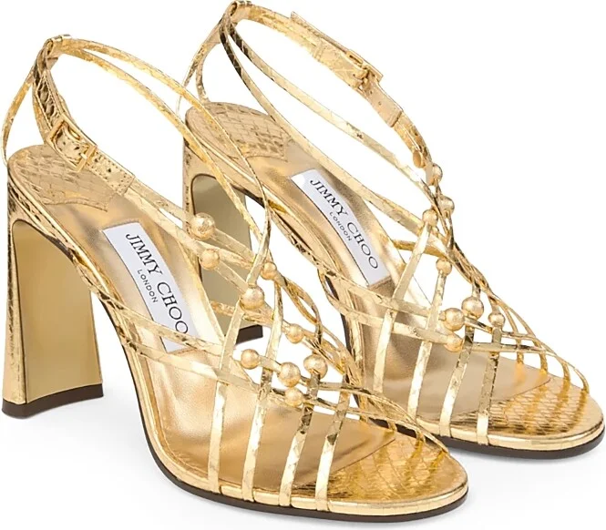 Jimmy Choo Women's Felice 95 Embellished Metallic High Heel Sandals