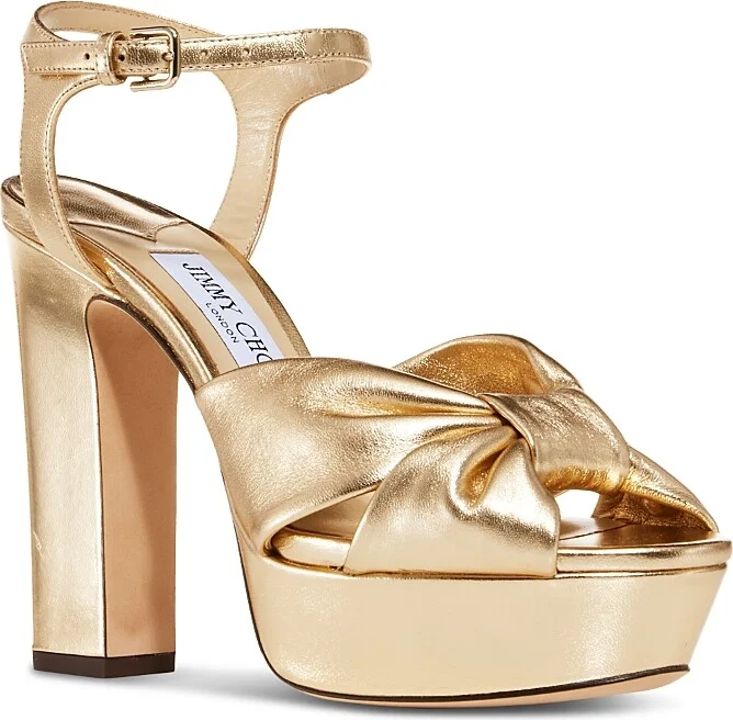 Jimmy Choo Women's Heloise 120 Metallic Leather High Heel Platform Sandals