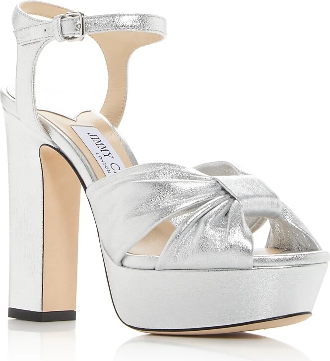 Jimmy Choo Women's Heloise 120 Snake Embossed High Block Heel Platform Sandals