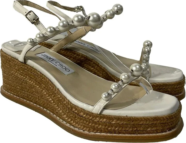 Jimmy Choo Women's Leather Latte Wedge Sandal (Authentic Pre-Loved)