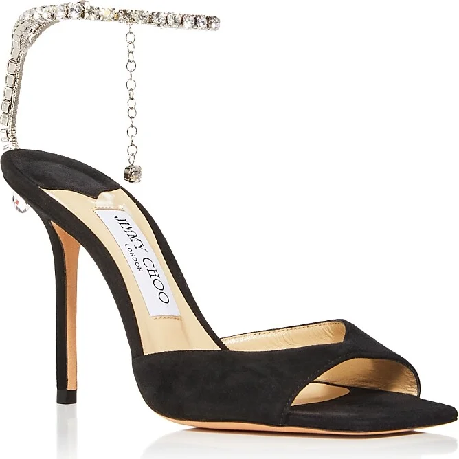 Jimmy Choo Women's Saeda Ankle Strap Chain 100 High Heel Sandals