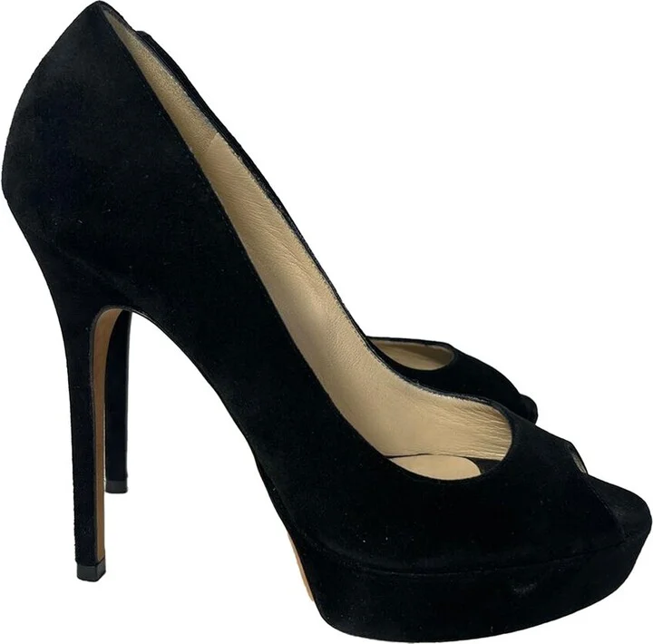 Jimmy Choo Women's Suede Dahlia Peep-Toe Platform Pump (Authentic Pre-Loved)